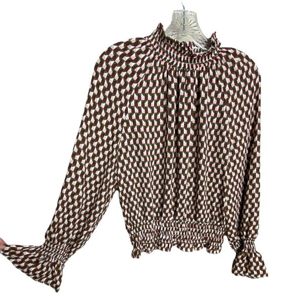 NWT Worthington Blouse Boho Chic Trendy Shirred High Neck Balloon Ruffle LS S m - Picture 5 of 9